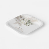 Witte Bloemen en Pampagras Boho Bruidsdiner Papieren Bordje (Gebogen)