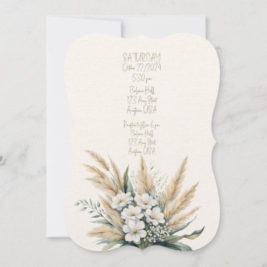 Witte bloemen en pampas gras kaart (Achterkant)