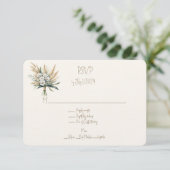 Witte Bloemen en Pampas Grass Bruiloft Boeket RSVP Kaartje (Staand voorkant)