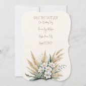 Witte Bloemen en Pampas Grass Bruiloft Boeket Save The Date (Voorkant)