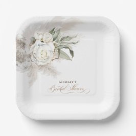 Witte Bloemen en Pampasgras Boho Bruidsdouche Papieren Bordje