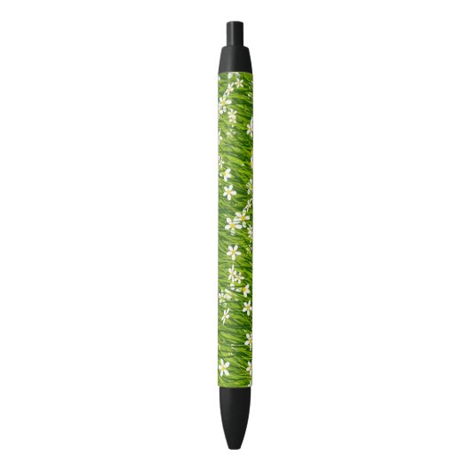 Witte bloemen en Planten bladeren Zwarte Inkt Pen (Voorkant Verticaal)