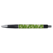 Witte bloemen en Planten lederen zwarte inktpen Pen (Voorkant)