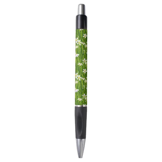 Witte bloemen en Planten lederen zwarte inktpen Pen (Voorkant Verticaal)