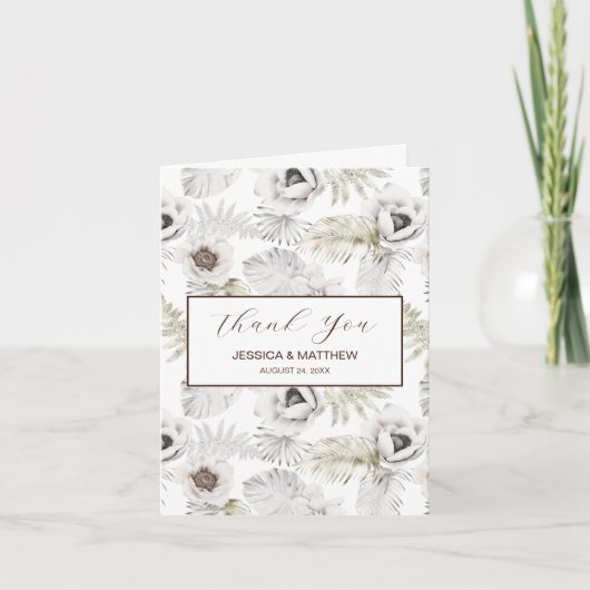 Witte bloemen en veren bedankkaart (Voorkant)