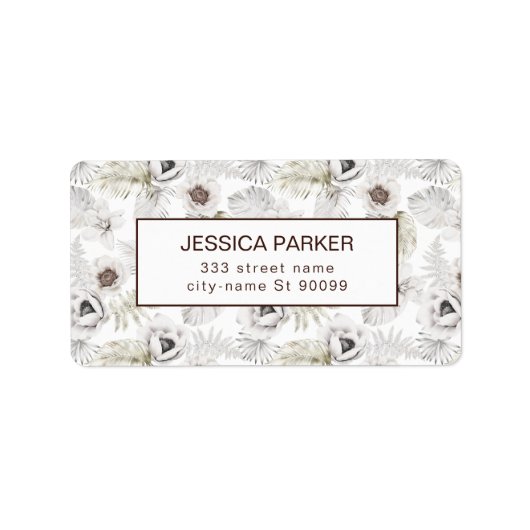 Witte bloemen en veren etiket (Voorkant)