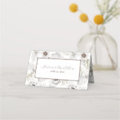 Witte bloemen en veren plaatskaartje (Achterkant)