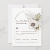 Witte bloemen en veren RSVP kaartje (Voorkant)