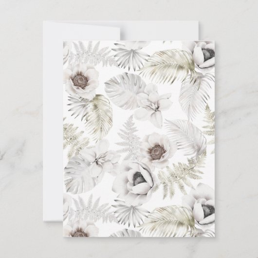 Witte bloemen en veren RSVP kaartje (Achterkant)