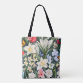 Witte bloemen en vlinders tote bag (Achterkant)