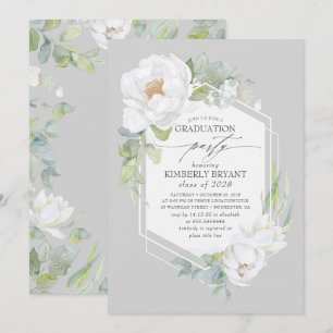 Witte bloemen en Waterverf groen Afstuderen Kaart