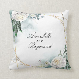 Witte bloemen en Waterverf Groen Elegant Chic Kussen