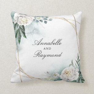 Witte bloemen en Waterverf Groen Elegant Chic Kussen
