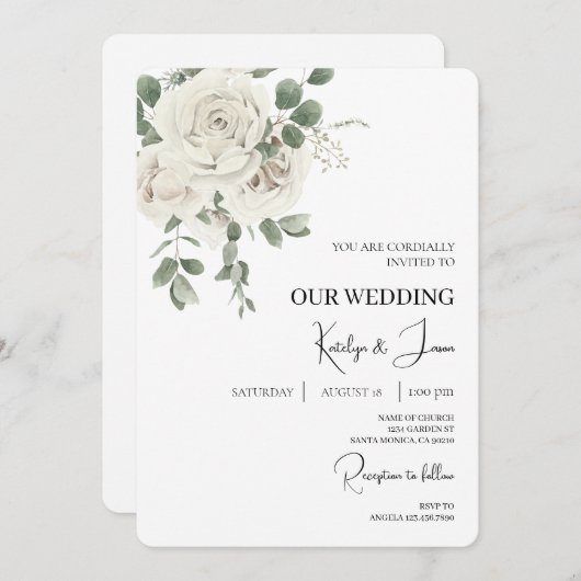 Witte Bloemen Engelse bruiloft uitnodiging (Voorkant / Achterkant)