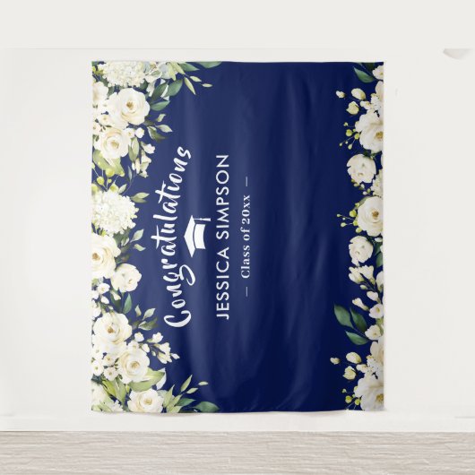 Witte bloemen Eucalyptus Afstuderen Foto achtergro Wandkleed (Voorkant)