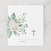 Witte bloemen Eucalyptus Baptisme Plaatskaartje (Buitenkant ongevouwen)