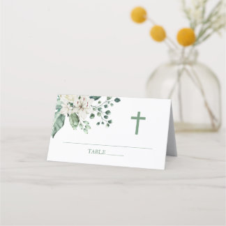 Witte bloemen Eucalyptus Baptisme Plaatskaartje