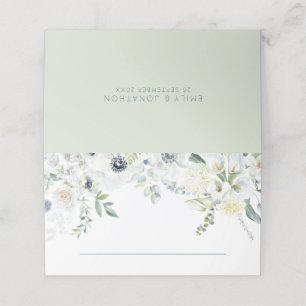 Witte Bloemen Eucalyptus Blad Namen Datum Bruiloft Plaatskaartje