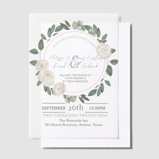 Witte Bloemen Eucalyptus Botanisch Groen Huwelijk Vellum Uitnodigingen (Offset)