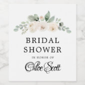 Witte Bloemen Eucalyptus Elegante Bruidsdouche Wijn Etiket (Enkel label)