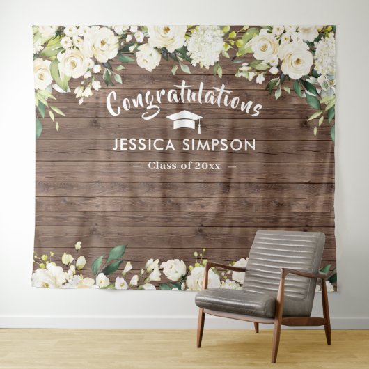 Witte Bloemen Eucalyptus Foto Grad Achtergrond Wandkleed (In Situ (horizontaal))