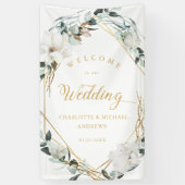 Witte Bloemen Eucalyptus Goud Geometrische Bruilof Spandoek (Verticaal)