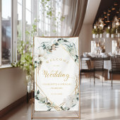 Witte Bloemen Eucalyptus Goud Geometrische Bruilof Spandoek