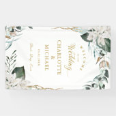 Witte bloemen Eucalyptus Gouden bruiloft Spandoek (Horizontaal)