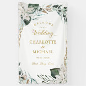 Witte bloemen Eucalyptus Gouden bruiloft Spandoek (Verticaal)