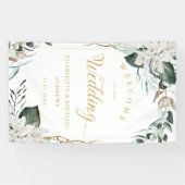 Witte bloemen Eucalyptus Gouden bruiloft Spandoek (Horizontaal)