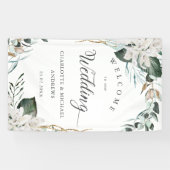Witte bloemen Eucalyptus Gouden bruiloft Spandoek (Horizontaal)