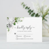 Witte Bloemen & Eucalyptus Huwelijk RSVP Kaart (Staand voorkant)