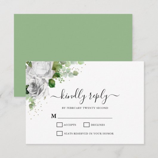Witte Bloemen & Eucalyptus Huwelijk RSVP Kaart (Voorkant / Achterkant)