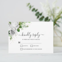 Witte Bloemen & Eucalyptus Huwelijk RSVP Kaart