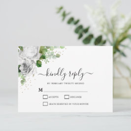 Witte Bloemen & Eucalyptus Huwelijk RSVP Kaart
