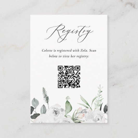 Witte Bloemen & Eucalyptus Registry QR-code Informatiekaartje (Voorkant)