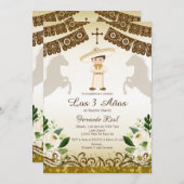 Witte bloemen Fiesta Invitaciones Tres Anos Kaart (Voorkant / Achterkant)