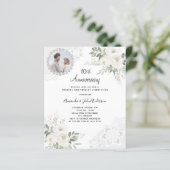 Witte bloemen foto 10e trouwdag uitnodiging (Staand voorkant)