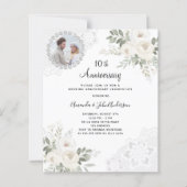 Witte bloemen foto 10e trouwdag uitnodiging (Voorkant)