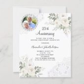 Witte bloemen foto 25ste huwelijksuitnodiging (Voorkant)
