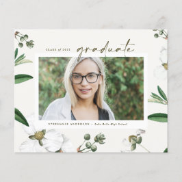 Witte Bloemen Foto Afstuderen Uitnodiging