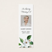 Witte Bloemen Foto Begrafenis Memorial Bladwijzer Mini Visitekaartjes (Voorkant)