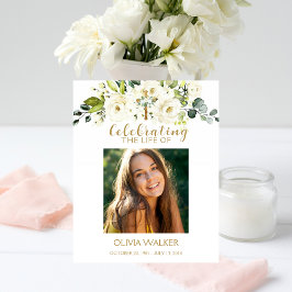 Witte bloemen Foto Begrafenis Welkomstbord Afdruk
