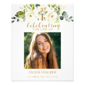 Witte bloemen Foto Begrafenis Welkomstbord Foto Afdruk (Voorkant)