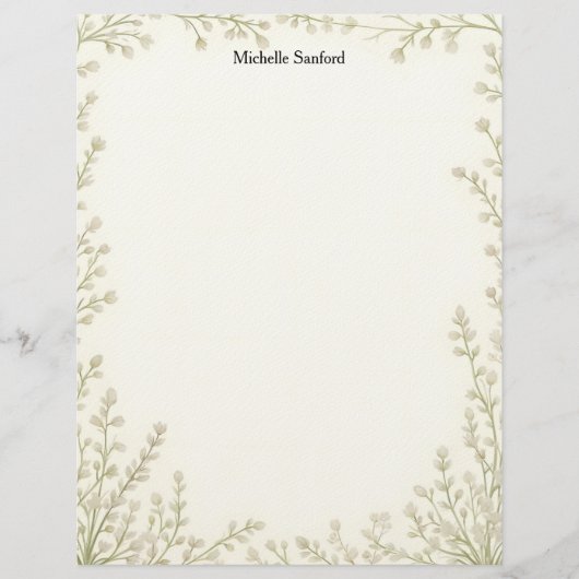 Witte Bloemen Frame Briefpapier Briefhoofd (Voorkant)