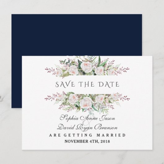 Witte Bloemen Frame Save The Date met Grilse Toets (Voorkant / Achterkant)