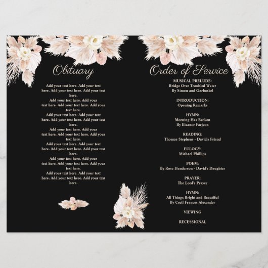 Witte Bloemen Funeral Service Foto Programma (Achterkant)