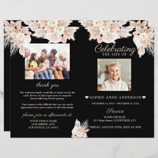 Witte Bloemen Funeral Service Foto Programma (Voorkant / Achterkant)