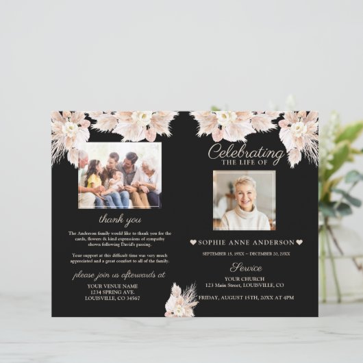 Witte Bloemen Funeral Service Foto Programma (Staand voorkant)