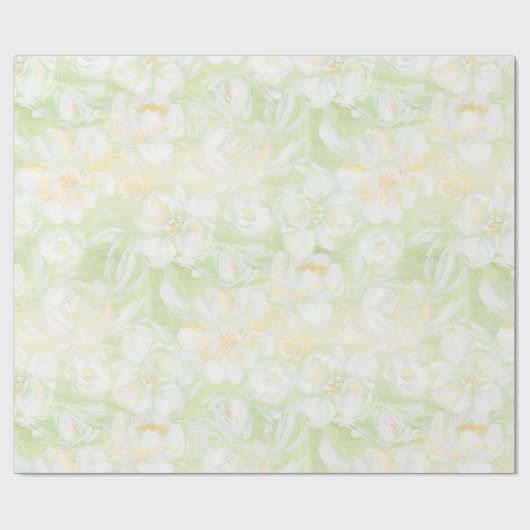 Witte bloemen gekleurd op groen, vers verpakkingsp cadeaupapier (Vlak)